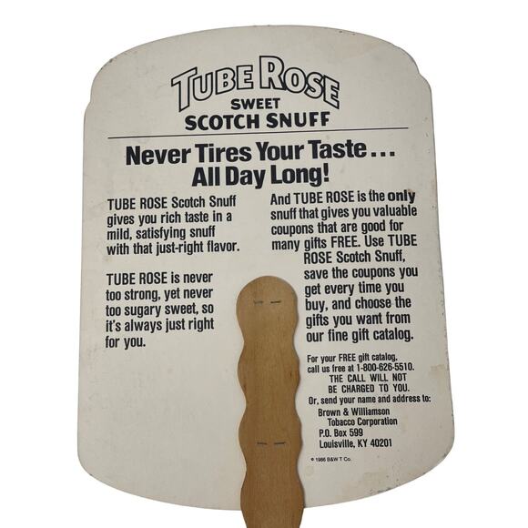 1986 Tube Rose Scotch Snuff Hand Fan Advertising Tobacciana Brown Williamson - Picture 4 of 7